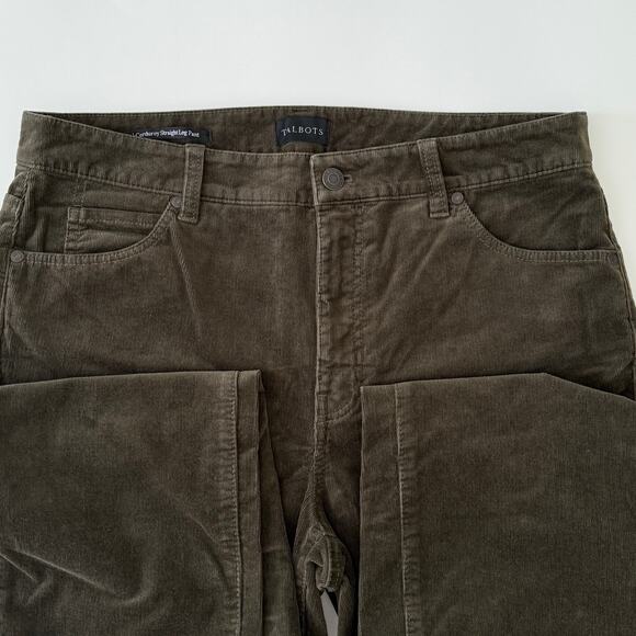 Talbots Dark Green Size 10 Corduroy Straight Leg Pant High Waist Stretch - Picture 4 of 11